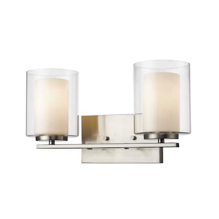 Willow 2 Light Vanity, Brushed Nickel & Clear Outside With Matte Opal Inside